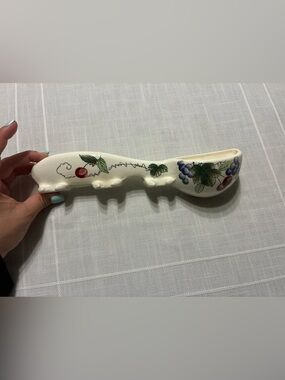 Vintage Ceramic Spoon Wall-pocket Utensil Holder with Fruit Motif
